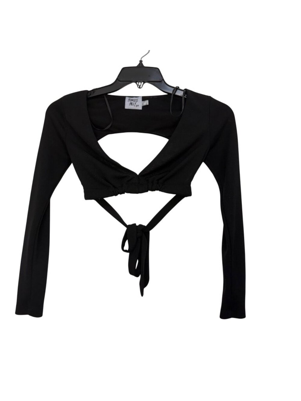 Princess Polly Womens SZ 0 Long Sleeve Black Crop Top With Open Tie Back Design